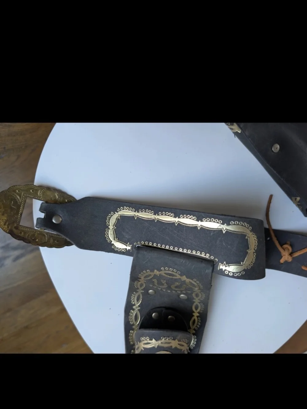 VTG Western Leather Double Holster Gun Belt Cowboy Costume Toy Gold Star Buckle